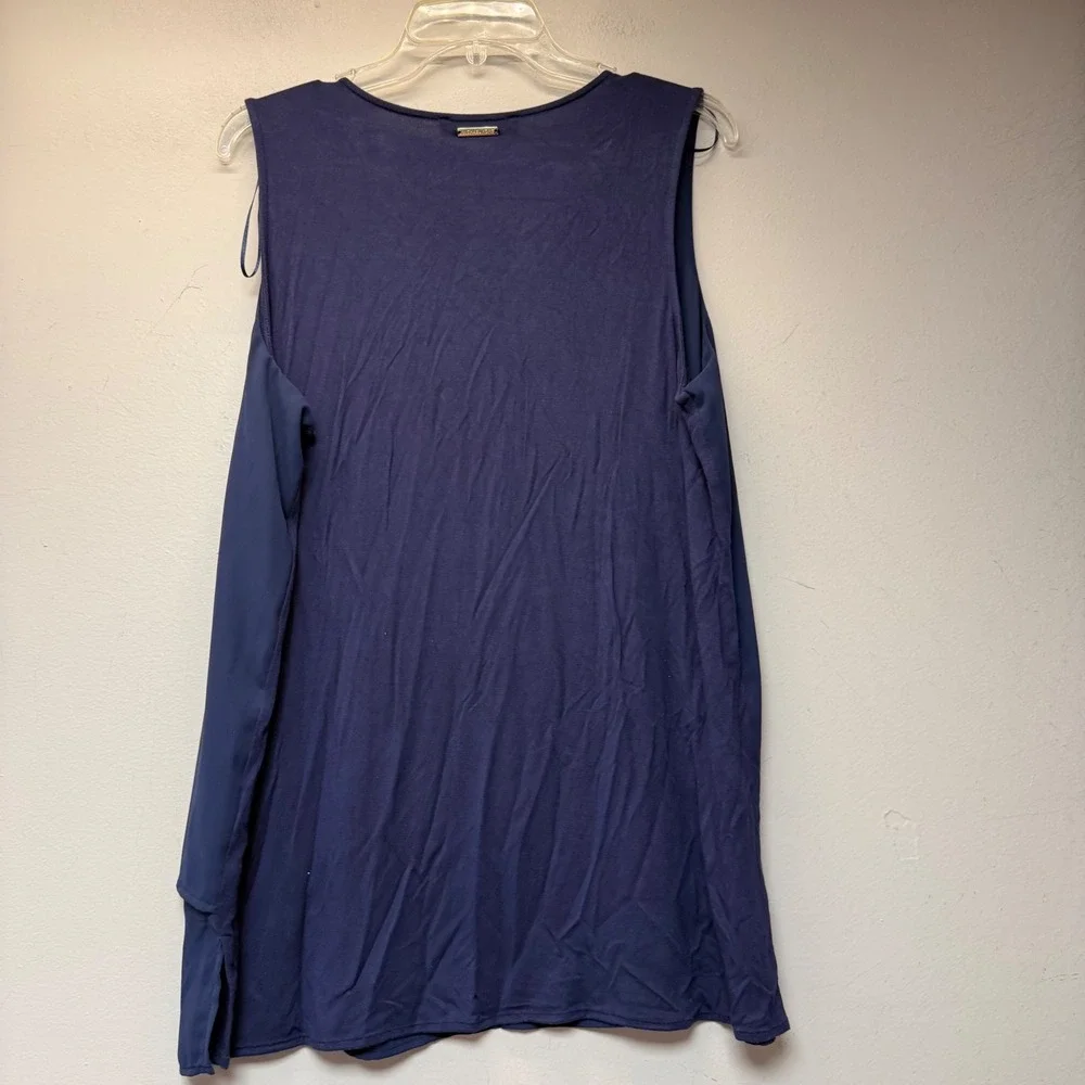 Michael Kors Sleeveless Top Women XL Navy Blue Excellent Layered High-Low V-Neck